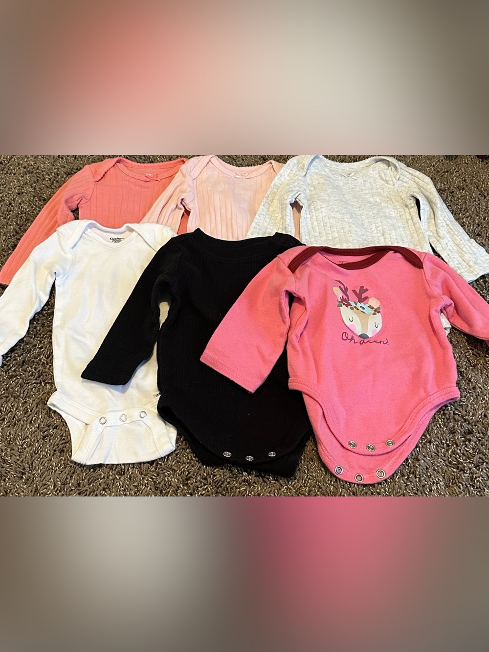 Mixed Long-Sleeve Baby One-Piece Set — Pink, Black, White, Light Gray